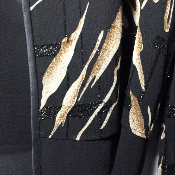 Joseph Ribkoff Womens Open Front Jacket Sz 8 Black Gold Glitter Sheer Sleeve - Picture 4 of 6